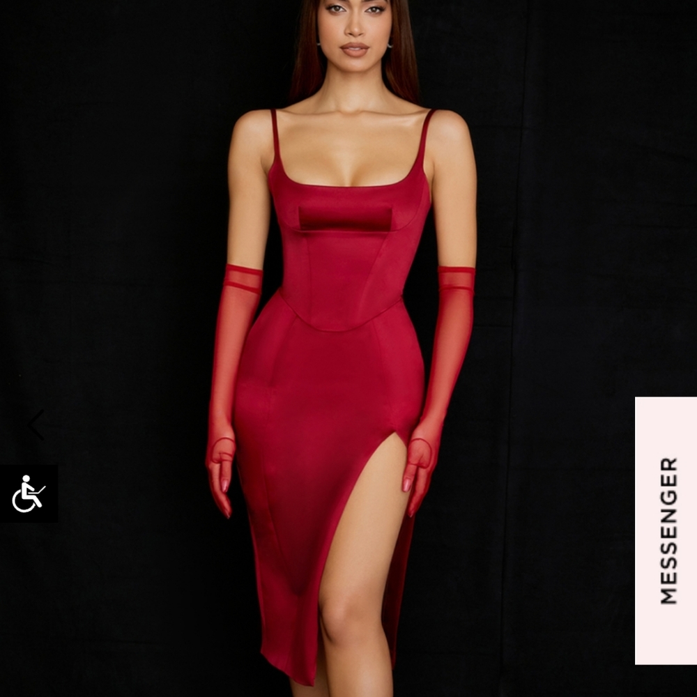 Casimira wine satin corset midi dress